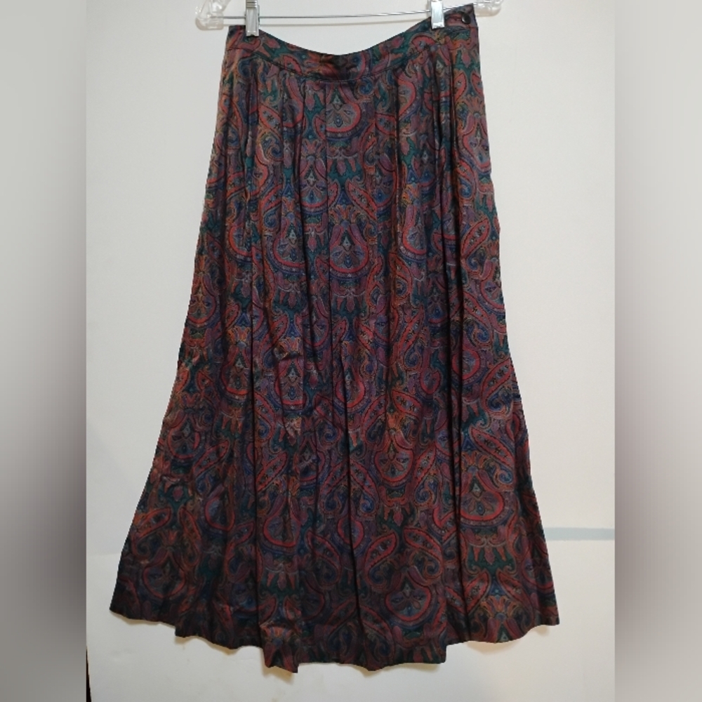 HARRIS/WALLASE Pleated Paisley Patterned Maxi Skirt - Multicolor 100%Cotton 12